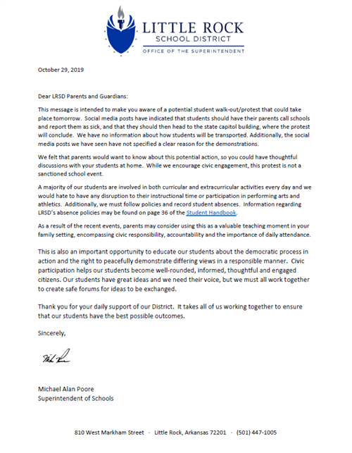 Parent Letter from Supt. Mike Poore 